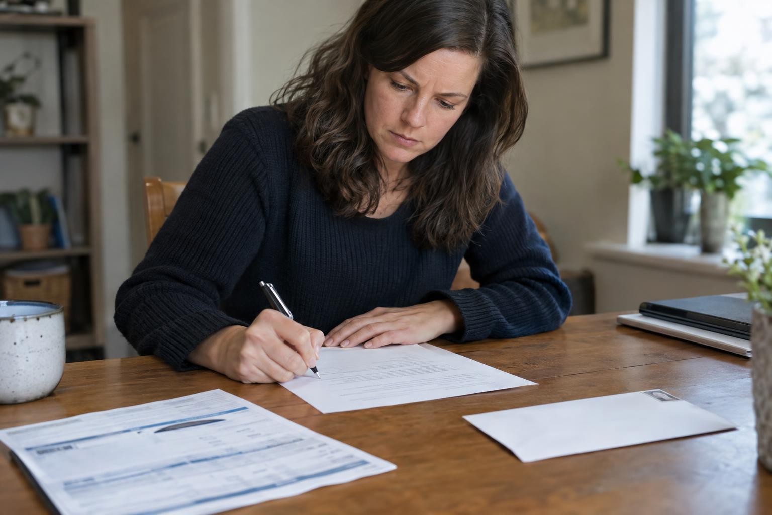 Homeowner writing a formal letter at a desk