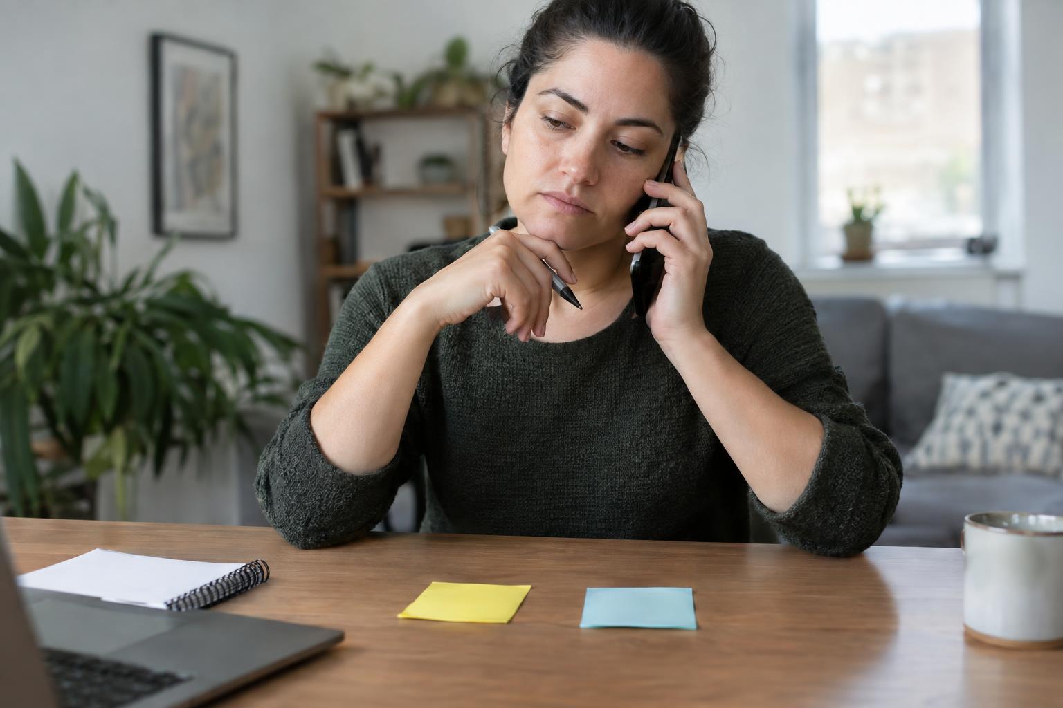 Sticky notes labeled servicer and lender on a desk