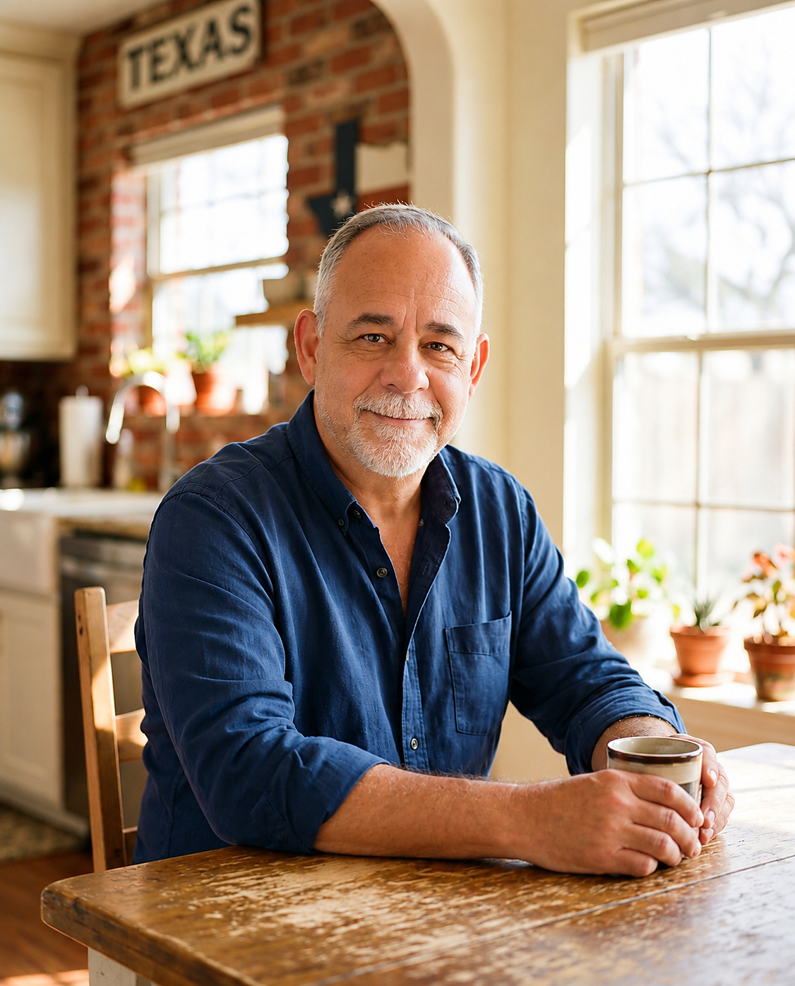 Allen, founder of Good Deeds Program, at a kitchen table