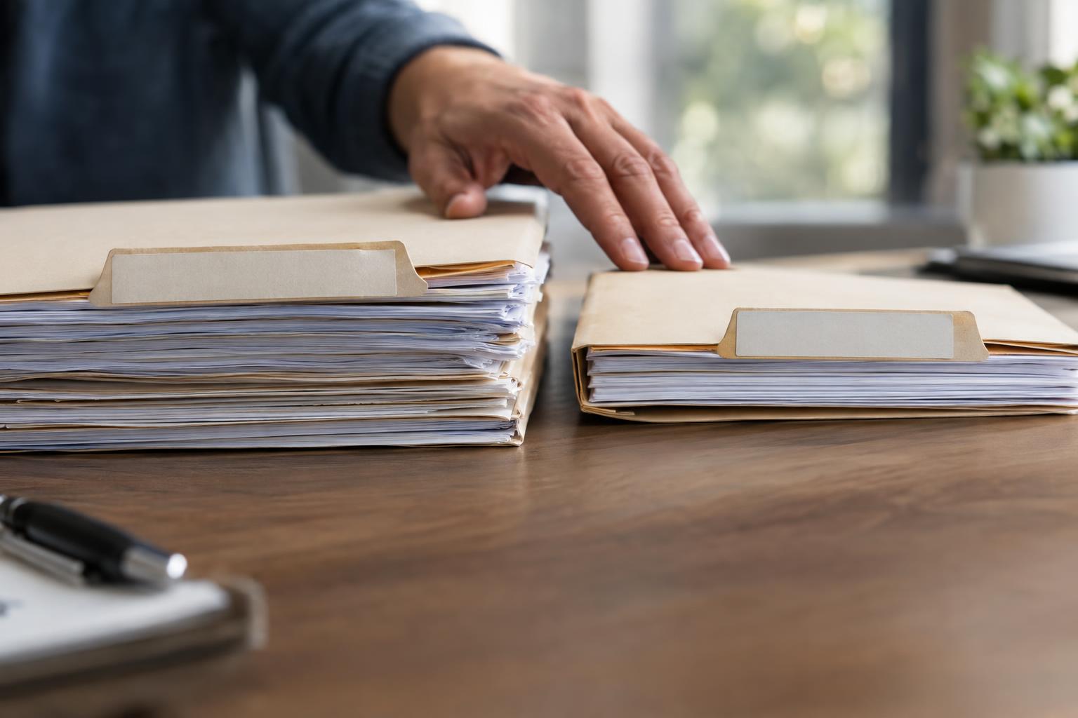 Two folders being compared side by side on a desk