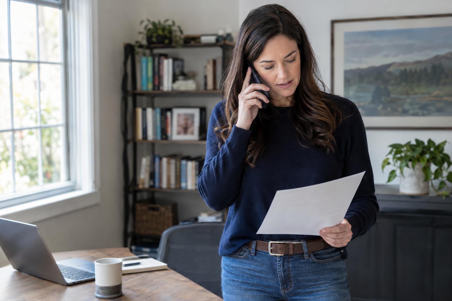 Homeowner confidently on the phone with a list of talking points
